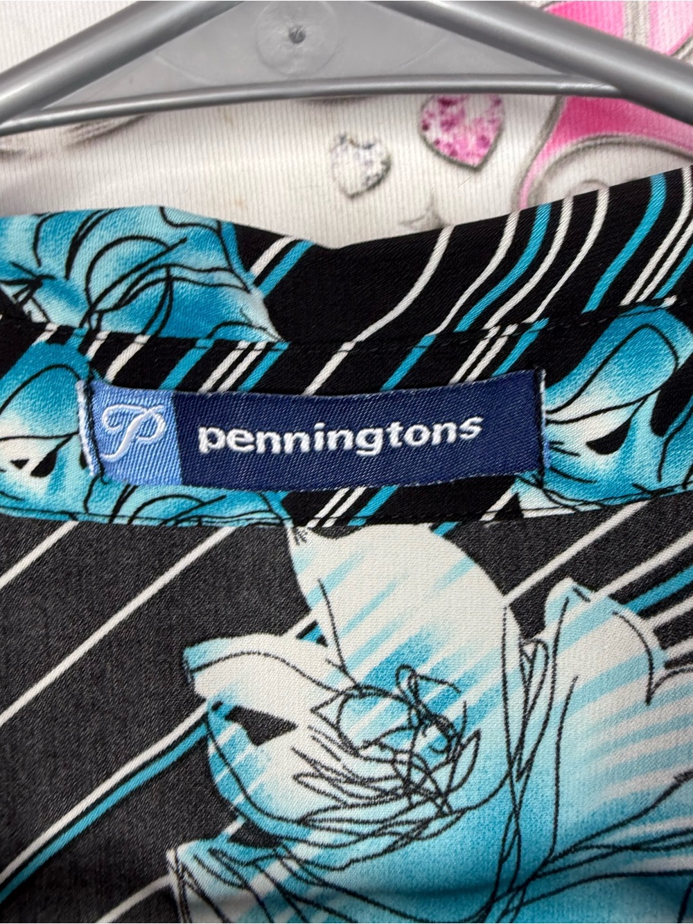 Penningtons shirt y2k Black Button-Down Top with Teal Floral Print - Picture 7 of 10